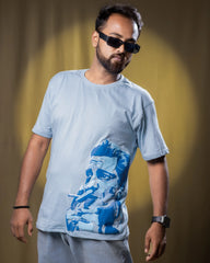Satyajit Puff Print | Bong Puff Tees | Azure