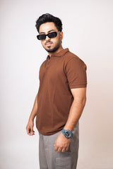 Brown Ribbed Polo