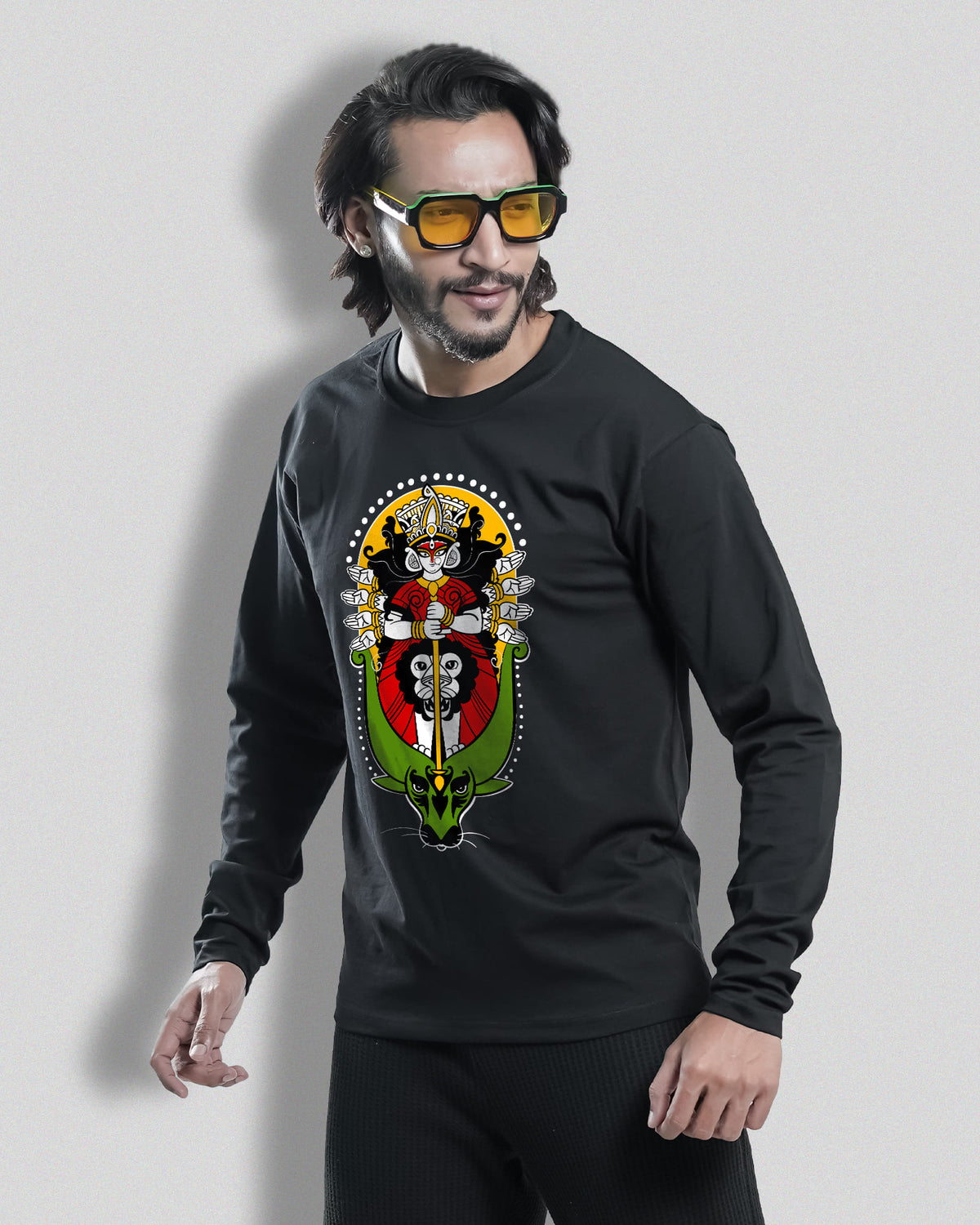 durga | Bong Full sleeve T-shirt | Black