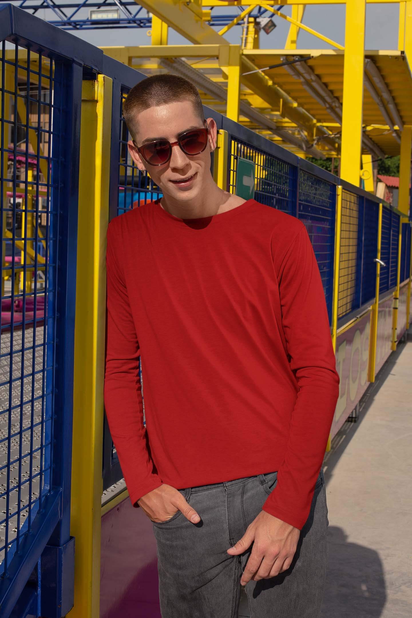 Red Solid Full Sleeve T-shirt